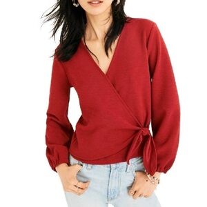 Madewell Texture & Thread Long Sleeve Red Wrap Top Size XXL Holiday